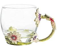 OIFAODAO Tasses de thé， Tasse à thé en verre émaillé avec fleur, tasse café, artisanale émail, sans plomb