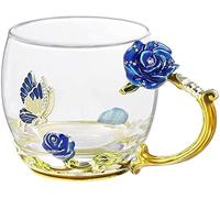 OIFAODAO Tasses de thé， Tasse à thé en verre émaillé avec fleur, tasse café, forme de for femme, eau portable for, tournesol, ensemble cuillères cristal
