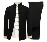 OIFAODAO, Uniforme Tai Chi en Coton et Lin for Hommes, vêtements Traditionnels Chinois à Manches Longues, Costume Tang Hanfu, d'arts Martiaux for Personnes âgées,Tenues de Tai-chi(Black,M L)