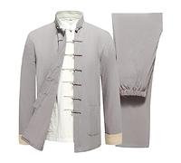 OIFAODAO, Uniforme Tai Chi en Coton et Lin for Hommes, vêtements Traditionnels Chinois à Manches Longues, Costume Tang Hanfu, d'arts Martiaux for Personnes âgées,Tenues de Tai-chi(Grijs,XXL 3XL)