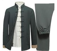 OIFAODAO, Uniforme Tai Chi en Coton et Lin for Hommes, vêtements Traditionnels Chinois à Manches Longues, Costume Tang Hanfu, d'arts Martiaux for Personnes âgées,Tenues de Tai-chi(Grün,XXL 3XL)