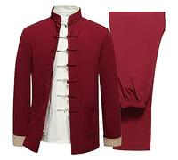 OIFAODAO, Uniforme Tai Chi en Coton et Lin for Hommes, vêtements Traditionnels Chinois à Manches Longues, Costume Tang Hanfu, d'arts Martiaux for Personnes âgées,Tenues de Tai-chi(Red,XXL 3XL)