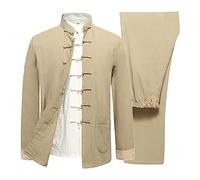 OIFAODAO, Uniforme Tai Chi en Coton et Lin for Hommes, vêtements Traditionnels Chinois à Manches Longues, Costume Tang Hanfu, d'arts Martiaux for Personnes âgées,Tenues de Tai-chi(Unique Colour,M L)