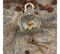 OIFMKC Montre de Poche Classique évidé Transparent Boule de Verre Montres de Poche à remontage Manuel Alliage Mince chaîne Pendentif Montre pour Hommes Femmes