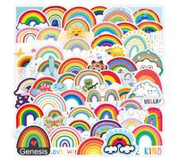 OIGWBPH 50 pièces autocollants arc-en-ciel,étanche,Waterproof PVC,style ins pour bouteilles d'eau,gobelet bagages,planche à roulettes,pare-chocs,scrapbook,tasse