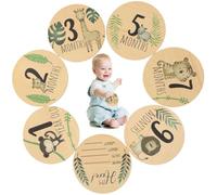 OIGWBPH 7 Pièces Cartes d'Étape de Bébé en Bois,Cartes Étapes Bébé,Carte Mois par Mois Bébé,Mes Premières Fois Bébé,Cadeau Future Maman pour Baby Shower et Cadeaux