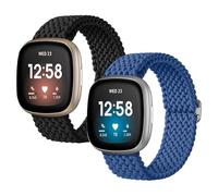 OIHCAZ Lot de 2 bracelets de montre compatibles avec Fitbit Versa 4/3/Sense 1/2, bracelets de rechange réglables en nylon tressé pour Fitbit, montre de sport pour homme et femme