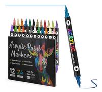 OIHCAZ Lot de 24 marqueurs acryliques à double tête - Pinceau doux de 1 à 5 mm - Stylos acryliques non toxiques à base d'eau - Forte puissance couvrante - Convient pour les rochers en papier, les
