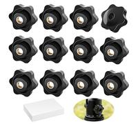 Oiieco Lot de 20 écrous à poignée étoile M8, 38 mm de diamètre, écrou moleté avec filetage intérieur en laiton, vis à main sans outils, poignée en étoile noire pour machines, meubles et industrie