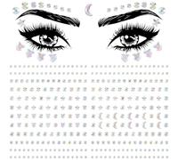 OIIKI Lot de 2 feuilles de bijoux pour maquillage du visage en forme d'étoile, strass, acrylique, cœur, cristal, pierres précieuses pour le visage, cœurs, étoiles, cristal, pierres de visage