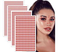 OIIKI Lot de 4 feuilles d'autocollants de mini gemmes rouges pour nez, oreilles, yeux et visage - Pour les festivals, les fêtes et l'utilisation quotidienne pour les femmes (3 mm, 4 mm, 5 mm, 6 pièces