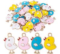 OIIKI Lot de 40 breloques en forme de poulet en émail pour la fabrication de bijoux, pendentifs mignons en or 14 carats pour boucles d'oreilles, colliers, bracelets, porte-clés