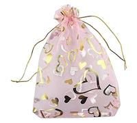 Oikabio 100 PièCes SéRies 9X12 Cm Coeur Imprimé Organza Pochette Organza Cordon Pochettes Faveurs de Mariage Bonbons