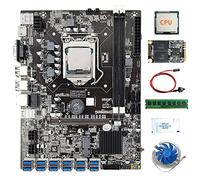 Oikabio B75 12 USB3.0 BTC Carte MèRe MinièRe CPU + Ventilateur + 4G DDR3 RAM + 120G MSATA SSD + Graisse Thermique + Câble de Commutation LGA1155 DDR3 SATA3.0