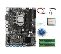 Oikabio Carte MèRe B75 12 PCIE/USB3.0 BTC Miner + CPU + 2X4G DDR3 RAM + Ventilateur + Graisse Thermique + Câble SATA + Câble de Commutation LGA1155 DDR3 MSATA