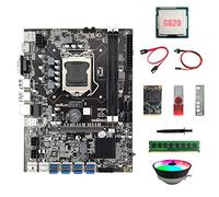 Oikabio Carte MèRe B75 ETH Mining 8XUSB+G620 CPU+DDR4 4G RAM+128G SSD+64G Pilote USB+Ventilateur+Câble SAT Câble de L'Interrupteur+Graisse Thermique