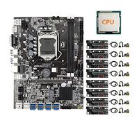 Oikabio Carte MèRe MinièRe ETH-B75 + CPU + 8X Carte Riser VER12X 8 USB3.0 vers PCIE 1X Slot LGA1155 DDR3 RAM SATA3.0 BTC Carte MèRe