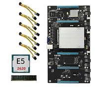 Oikabio Carte MèRe MinièRe ETH79-X5 BTC avec CPU E5 2620 + 8G DDR3 RAM + 5 Câbles d'alimentation H61 LGA2011 65Mm 5 PCIE16X SATA2.0 + MSATA + VGA
