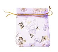 Oikabio Lot de 100 pochettes en organza avec cordon de serrage Motif papillon Violet