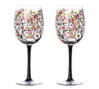 Oikabio Lot de 2 verres à vin motif arbre d'automne - Couleurs d'automne - Feuilles de rouge, jaune, orange - Peint à la main - Feuille d'automne