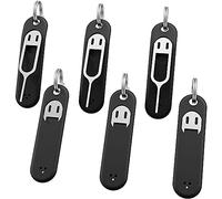 Oikabio Lot de 6 outils de retrait de cartes SIM - Compartiment pour cartes SIM - Broche - Outil de retrait - Aiguille - Avec porte-clés amovible - Noir