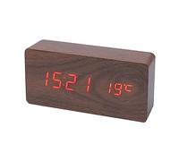 Oikabio Réveil numérique en bois, réveil LED avec température horloges de bureau pour bureau, horloge de chevet en bois foncé