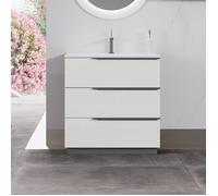 OIKOS Meuble salle de bain sur pied simple vasque 3 tiroirs couleur - Chêne blanc, Modèle - largeur 80 cm