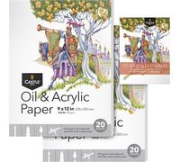 Oil & Acrylic Paper Pad 9"" X 12"" 20 Sheets Each Optimal Thickness (350 Gsm) Fine Grain Linen Texture Artistic Quality (9"" X 12"", Pack Of 2)