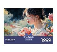 Oil Painting of A Chinese Girl 1000 Pcs Carton Extra-épais Lot de Puzzles Girl with Flowers Stimulant Et Éducatif Jeu Familial Puzzles As Birthday Gifts 52x38cm/1000pcs