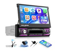OiLiehu 2G+64G Android 13 Autoradio 1 Din avec CarPlay Android Auto sans Fil, 7“ Rétractable Manuellement Écran Tactile avec GPS WiFi Lien Miroir Bluetooth FM/RDS EQ USB AUX TF SWC Caméra Arrière