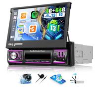 OiLiehu 4G+64G Android 13 Autoradio 1 Din avec CarPlay Android Auto sans Fil, 7“ Rétractable Manuellement Écran Tactile avec GPS WiFi Lien Miroir Bluetooth FM/RDS EQ USB AUX TF SWC Caméra Arrière