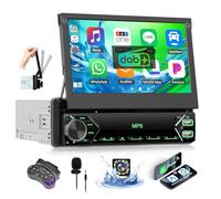 OiLiehu Autoradio 1 Din Dab+ avec CarPlay Android Auto sans Fil, 7" Manuel Rétractable Écran Lecteur MP5 Tactile Radio avec Bluetooth, FM/Dab, Lien Miroir, SWC, EQ, USB, Type-C, AUX, Caméra