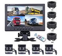 OiLiehu Caméra de recul pour Voiture, 4 x Caméra de recul pour Voiture Infrarouge étanche IP68, 4 Split Moniteur Front View HD 9 Pouces, avec câbles 10 m 20 m pour Camions Bus Tracteur agricole