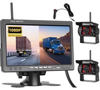 OiLiehu Caméra de Recul sans Fil, Moniteur HD 7", Deux 1080P Grand Angle Caméra de Recul Numérique pour Vision Infrarouge Nocturne, Étanche IP68, Caméra de Recul Kit avec Avertissement d'angle Mort