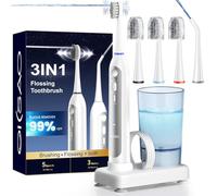OILSAO Brosse à dents électrique avec hydropulseur, 40 000 VPM Sonic Flossing Brosse à dents Combo en 1 pour adultes, 5 pressions et 3 modes, rechargeable pour le nettoyage des dents, l'élimination de