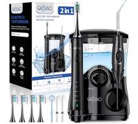 OILSAO Brosse à dents électrique avec hydropulseur combiné, 2 en 1 professionnel Denatl Flosser&Power Brosse à dents électrique, grand réservoir de 600 ml, kit d'irrigation buccale 5 modes pour le