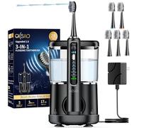 OILSAO Brosse à dents électrique avec hydropulseur combo en un, brosse à dents professionnelle pour le nettoyage des dents et la soie dentaire, pour enlever la plaque, rechargeable, avec 5 têtes de