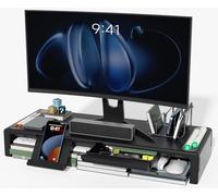 OImaster Support de moniteur pliable pour ordinateur, hauteur réglable, tiroir de rangement et fente pour stylo, support de téléphone avec ordinateur, bureau, ordinateur portable, économise de