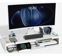 OImatser Support pour écran d’ordinateur, concentrateur USB 3.0, port de données type C, support pliable pour écran d'ordinateur, longueur réglable, tiroir de rangement et fente pour stylo, support de