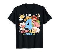 Oink Baa Moo I'm 4 Farm 4th Birthday Kids 4 yrs Old Party T-Shirt