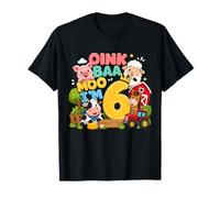 Oink Baa Moo I'm 6 Farm 6th Birthday Kids 6 yrs Old Party T-Shirt