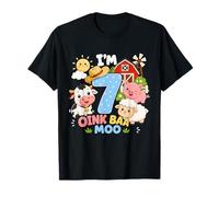 Oink Baa Moo I'm 7 Farm 7th Birthday Kids 7 yrs Old Party T-Shirt