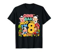 Oink Baa Moo I'm 8 Farm 8th Birthday Kids 8 yrs Old Party T-Shirt