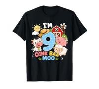 Oink Baa Moo I'm 9 Farm 9th Birthday Kids 9 yrs Old Party T-Shirt