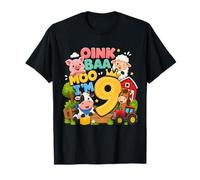 Oink Baa Moo I'm 9 Farm 9th Birthday Kids 9 yrs Old Party T-Shirt