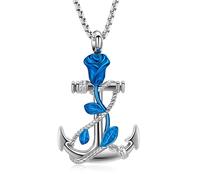 Oinsi Collier urne funéraire en acier inoxydable avec pendentif en forme d'ancre pour cendres funéraires pour homme et femme, Diamant