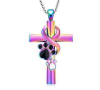 Oinsi Collier urne funéraire en forme de croix pour cendres d'animaux domestiques, bijoux pour chien/chat, souvenir pour hommes, femmes, animaux domestiques, 0.1, Acrylique, Diamant