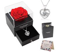 OIOYLEY Rose Eternelle, Vraie Rose éternelle avec Collier pour sa Femme, Maman, Grand-Mère, Amie, pour l'anniversaire Saint Valentin Anniversaire Mariage Noël Fête des Mères Cadeau