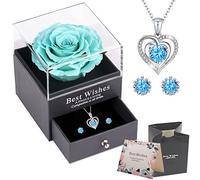 OIOYLEY Vraie Rose Eternelle avec Collier Boucles d'oreilles pour sa Femme, Maman, Grand-Mère, Amie, pour l'anniversaire Saint Valentin Anniversaire Mariage Noël Fête des Mères Cadeau