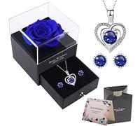 OIOYLEY Vraie Rose Eternelle avec Collier Boucles d'oreilles pour sa Femme, Maman, Grand-Mère, Amie, pour l'anniversaire Saint Valentin Anniversaire Mariage Noël Fête des Mères Cadeau